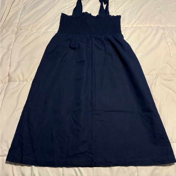 Sezane Navy Smocked Linen Blend Dress size 38 (6) - Picture 8 of 15